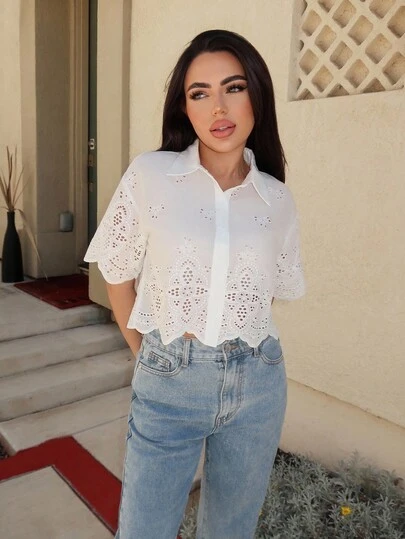 Durrani Popal 女士前襟休闲纹理度假短袖衬衫