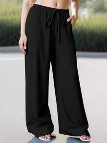 EMERY ROSE Plus Size Casual Versatile Solid Color Textured Wide Leg Pants Fall Cloth For Women - Multicolor - View 7