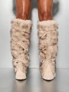 SUMWON WOMEN Botas altas de invierno de lujo con tacón de aguja y puntera puntiaguda, de estilo glamuroso y elegante para fiestas, bodas y declaraciones de moda, con diseño envolvente