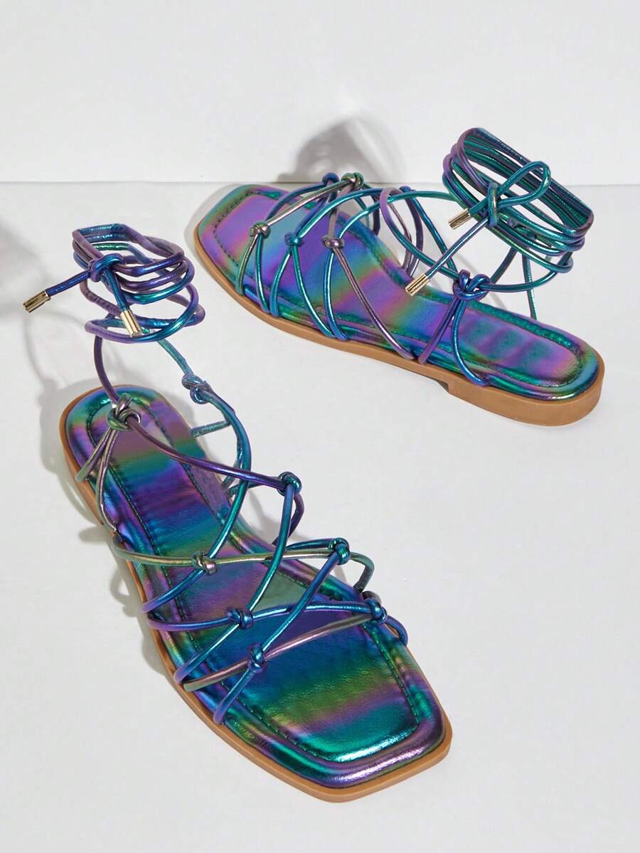 SHUZIA Giày sandal quai ngang thời trang dành cho nữ thích hợp để mặc hàng ngày - Màu xanh lam - Xem 1