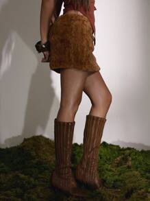 MUSERA Low Rise Fitted Faux Fur Mini Skirt Fall Autumn Cute Country Western Night Out Elegant Party Summer Vacation Holiday Festival - Brown - View 3