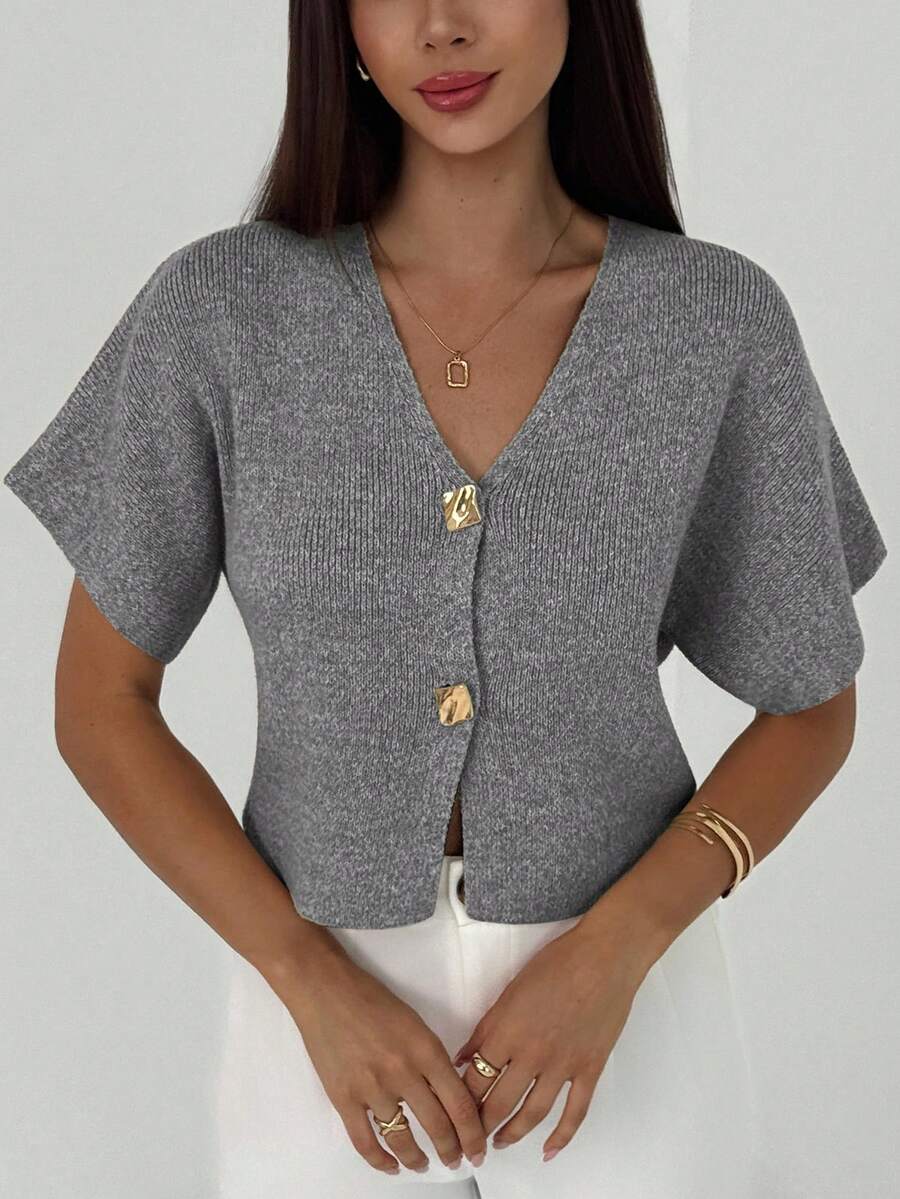 Aloruh 全新简约时尚深 V 领短袖薄款双排扣束腰休闲百搭开衫