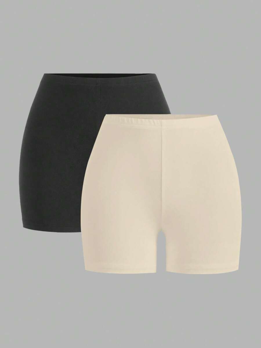 SHEIN EZwear 女士休闲纯色两件套加大码打底裤,适合夏季穿着 - 彩色 - 查看 1