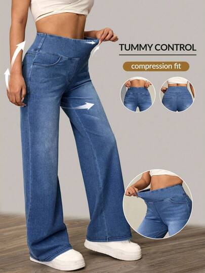 SHEIN Tall Women's Relaxed High Waist Washed Wide Leg Jeans For Casual Daily Wear