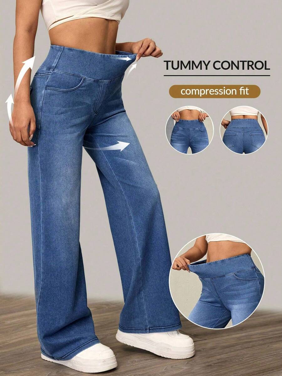 SHEIN Tall Women's Relaxed High Waist Washed Wide Leg Jeans For Casual Daily Wear - Light Wash - View 1