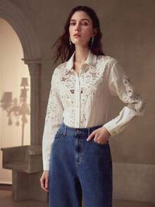 MOTF PREMIUM 刺绣水钻牛仔裤 - 藍色 - 查看 5