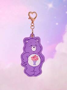 SHEIN X Care Bears 1 个带存储功能的 PU 皮革钥匙扣，兼容 Apple AirTag，可爱的 AirTag 保护壳，GPS 追踪器保护套，适合男士、女士、学生、欢呼熊、熊、爱心熊、好运熊、分享熊、友谊 - 淡紫色 - 查看 3