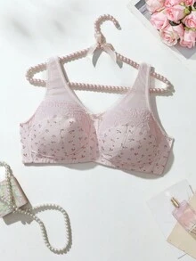 SHEIN 1pc Plus Size Women Lace Patchwork Comfortable Underwire Bra - Baby Pink - View 4