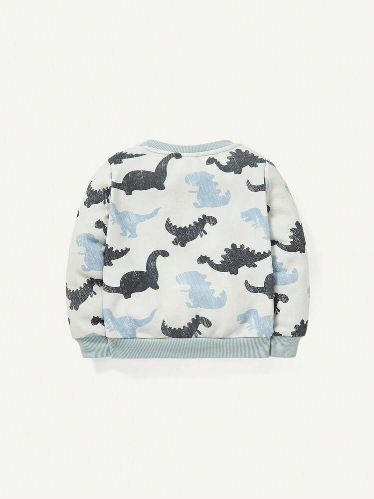 Baby Boy Sporty Cartoon Dinosaur Printed Round Neck Long Sleeve Sweatshirt,In Fall/Winter