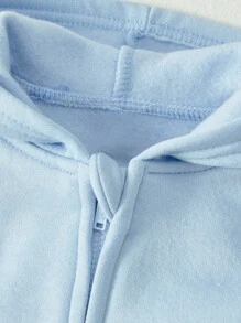 Cozy Pixies 2 件套男婴纯色蓝色拉链连帽衫卫衣和抽绳裤套装婴儿连帽衫套装男婴运动服婴儿运动服 - 藍色 - 查看 4
