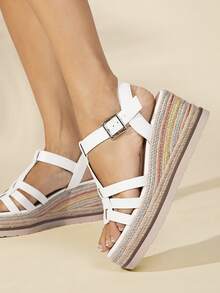 SHUZIA Women's Chunky Heeled Platform Sandals - White - View 5