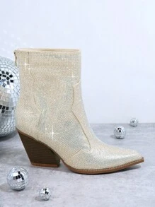 SHUZIA 金屬質感水鑽裝飾踝靴