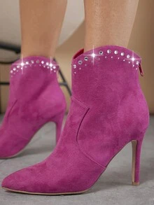 SHUZIA 仿麂皮鉚釘細節細跟靴子