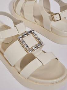 SHUZIA Women Rhinestone Decoration, New Outdoor, Comfortable And Versatile Flat Sandals - White - View 3