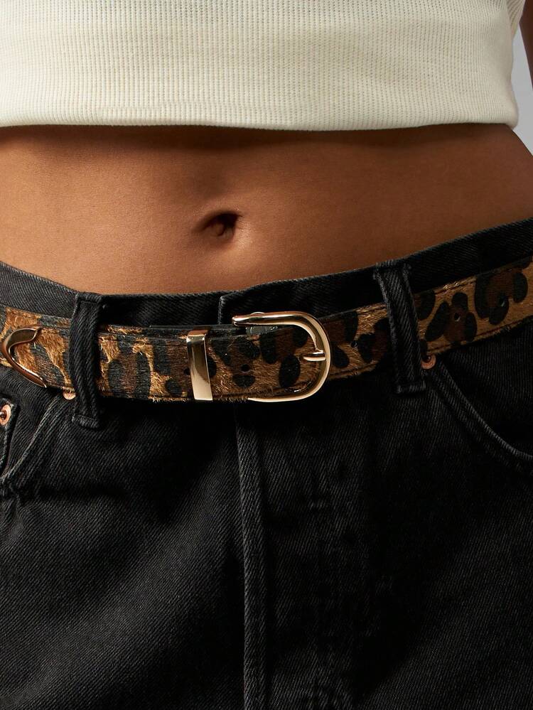 MISSGUIDED Leopard Print Animal Pattern Belt Gold Buckle Fashion Statement Accessory Waist Belt Haircalf Leather Wide Belt