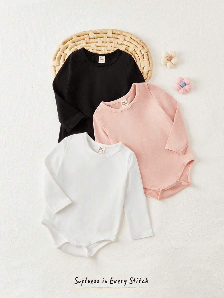Cozy Pixies Bộ 3 món/Bộ đồ liền thân tay dài dệt kim mềm mại đa năng cho bé gái - Đen và trắng - Xem 1