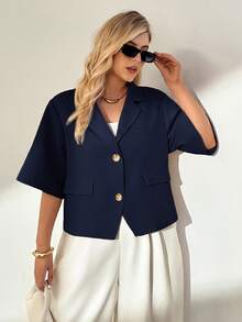 Auralis Chaqueta de traje de verano informal y holgada, cómoda y versátil para uso diario, en color albaricoque de manga corta para mujer de talla grande. Blazer de mujer, casual de negocios, ropa de oficina para mujer, abrigos de verano, atuendos de maestra para mujer en otoño/invierno