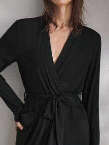 Ocili 舒适光滑浴袍，女士睡衣家居服优雅休闲，秋季 - 黑色 - 查看 6