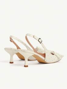 CUCCOO CHICEST 女士蝴蝶结尖头细跟高跟鞋，露背踝带性感红色高跟凉鞋 - 米色 - 查看 9