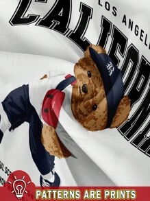 SHEIN EZwear Casual Minimalist California Collegiate Bear Graphic Round Neck Short Sleeve Crop Top Tee For Women Back To School