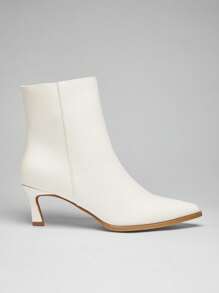 SHUZIA #RunwayReady Women's 2.25" Slanted Kitten Heel & Pointed Toe Pu Sleek Ankle Booties– Designer-Inspired Elegance That Elevates Any Outfit With A Sophisticated, Chic Touch. - White - View 2