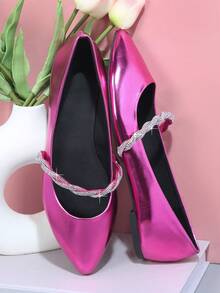 SHUZIA Bailarinas de color metálico falso sin cordones - Rojo violeta - Ver 4