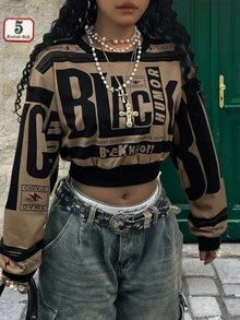 Rovax Plus Size Loose Short Crew Neck Drop Shoulder Long Sleeve Sweatshirt Winter Fall Autumn - Multicolor - View 3