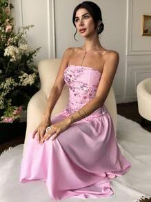 Firerie Váy maxi cao thấp họa tiết hoa sequin màu hồng dành cho nữ, Váy đi nghỉ lãng mạn, Váy phù dâu dự tiệc cưới, Váy maxi không dây thanh lịch, Sang trọng, Gợi cảm, Nghỉ dưỡng, Bãi biển, Boho, Hawaii, Lãng mạn, Hẹn hò, Tiệc tùng, Mùa cưới, Lễ tốt nghiệp, Vũ hội, Trang phục biểu diễn, Hòa nhạc - Hồng - Xem 5
