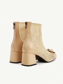 CUCCOO CHICEST Round Toe Block Heel Floral Patchwork Ankle Boots & Short Boots For Women - Apricot - View 11