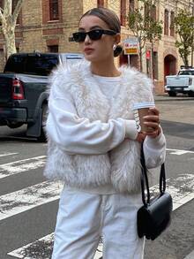 DAZY Women's Fashionable Versatile Sleeveless Fluffy Jacket, Autumn/Winter Vest Women Coats - White - View 8