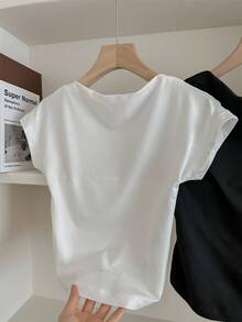 Tseoso 2pcs Sexy Women's Round Neck Backless Short Sleeve Crop Top Fit For Summer, Back To School, Early Autumn, 95% Cotton, Suitable For Summer, Vintage, Cute Summer Tops, Softgirl, Summer Outing Items, Home, Fall Women Clothes, Versatile,Teacher, Going Out Tops Women, Streetwear, Y2k Cotton Tops Tight Fitting Top Simple Tops Basic Tops Open Back Tops - Black and White - View 6