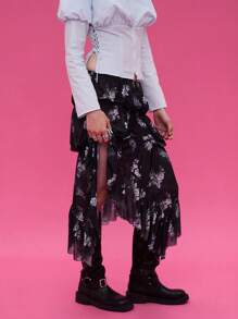 COUREZ Váy maxi lưới in hoa / Trang phục đi chơi phong cách Y2K mùa thu, quần áo mùa đông cho nữ, trang phục Gothic cho câu lạc bộ, trang phục gợi cảm cho nữ. - màu đen - Xem 7