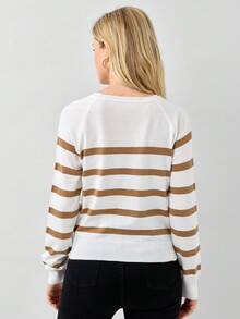 Miaspire Striped Pattern Sweater - Camel - View 2