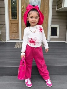 SHEIN Young Girl Elegant Floral Print Crew Neck Long Sleeve Versatile Fall/Winter Undershirt,Mom And Daughter & Sisters  Matching - White - View 4