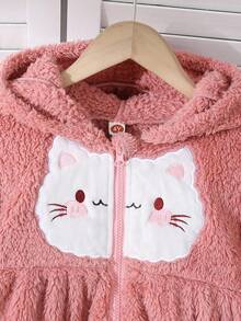 少女时尚可爱拉链连帽外套，韩版保暖百搭，秋冬季必备 - 粉色 - 查看 4