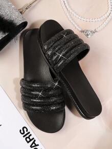 SHUZIA Women'S Flat Sandals With Rhinestone Decoration - Black - View 3