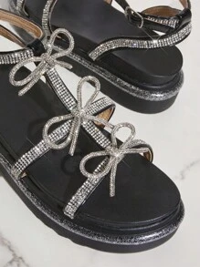 SHUZIA 女性時尚蝴蝶結設計腳踝繫帶涼鞋，夏季 - 黑色 - 查看 5