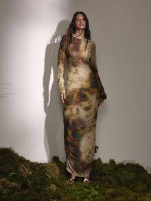 MUSERA Figurbetontes gerafftes Kleid mit Netzprint, süß für Country Western Nacht, Geburtstag, Anlässe, sexy Club, Sync Party, elegant für den Sommer - Verschiedenfarbig - Übersicht 4