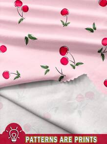 CovetEZ 休闲简约樱桃印花粉色圆领修身女式背心，适合夏季 - 粉色 - 查看 3