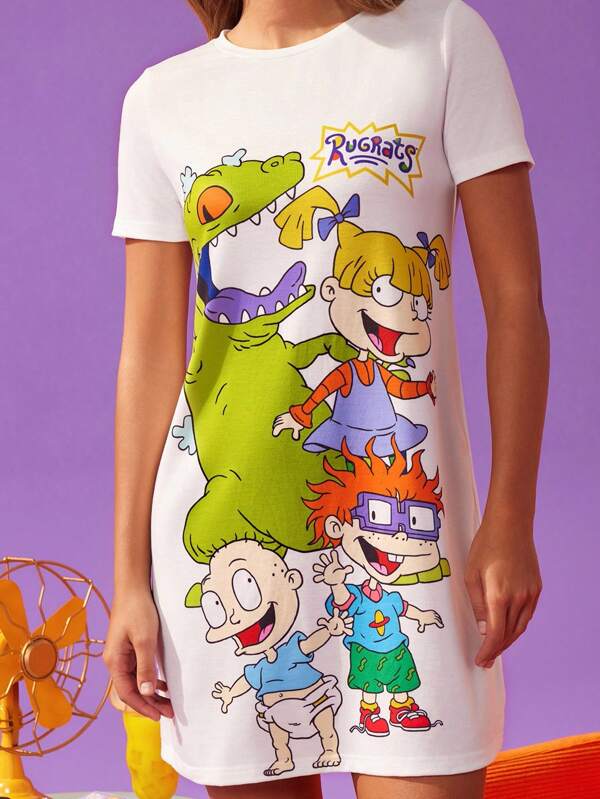 Nick 90s | SHEIN Camisón de manga corta con gráfico de figura de dibujos animados, casual de verano para mujer