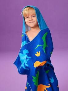 Discovery X SHEIN Toalla de baño con capucha azul con diseño de dinosaurio de dibujos animados para bebé, súper absorbente de microfibra, cálida y sin pelusa, adecuada para niños de 2 a 6 años, versátil para bañarse, nadar, playa, baño