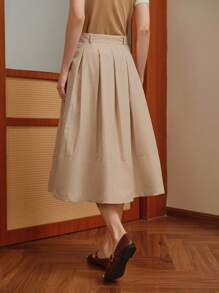 Almamuse تنورة نسائية كاجوال بخطوط منتفخة على شكل حرف A بلون واحد