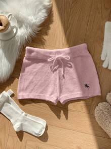 Comfortcana Pantalones de sudadera ajustados de color rosa casual con mini logo bordado para mujer - Rosa - Ver 5