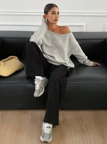 Livesso Autumn/Winter New Loose Casual Slouchy Shoulder Design Women Sweater