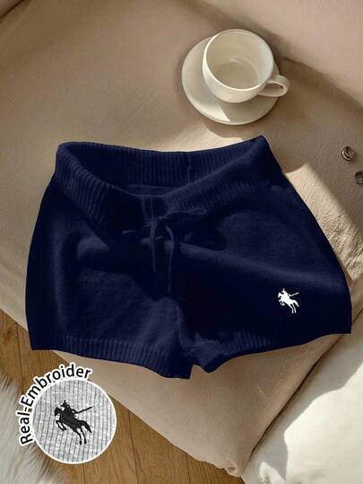 Comfortcana Pantalones cortos de punto ajustados de estilo casual para mujer, apropiados para uso diario, vuelta al colegio, azul marino