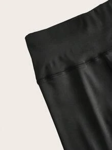 SHEIN EZwear 女士黑色高腰修身短款紧身打底裤，适合夏季 - 黑色 - 查看 7