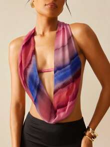 Hauture Sexy Gradient Halter Backless Sleeveless Top, Summer - Multicolor - View 3