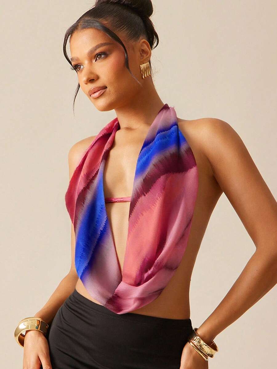 Hauture Sexy Gradient Halter Backless Sleeveless Top, Summer - Multicolor - View 1