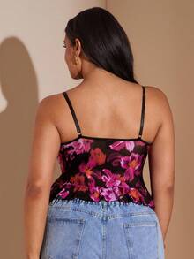 SHEIN BAE Plus Size Women's Black Mesh Ruffled Camisole Top,Graduation,Club Sexy,Spring,Summer,Holiday Night,Birthday,Wedding,Vacation Women,Concert/Early Autumn/Back To School/Going Out /Festival - Purple - View 3