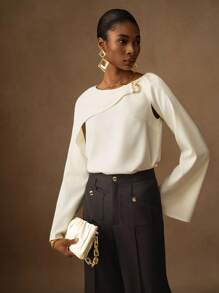 Vesra Women's Solid Color Flare Sleeve Elegant Blouse Fall Cloth For Women